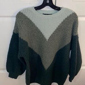 FOREVER 21 teal and gray color block chevron knitted sweater